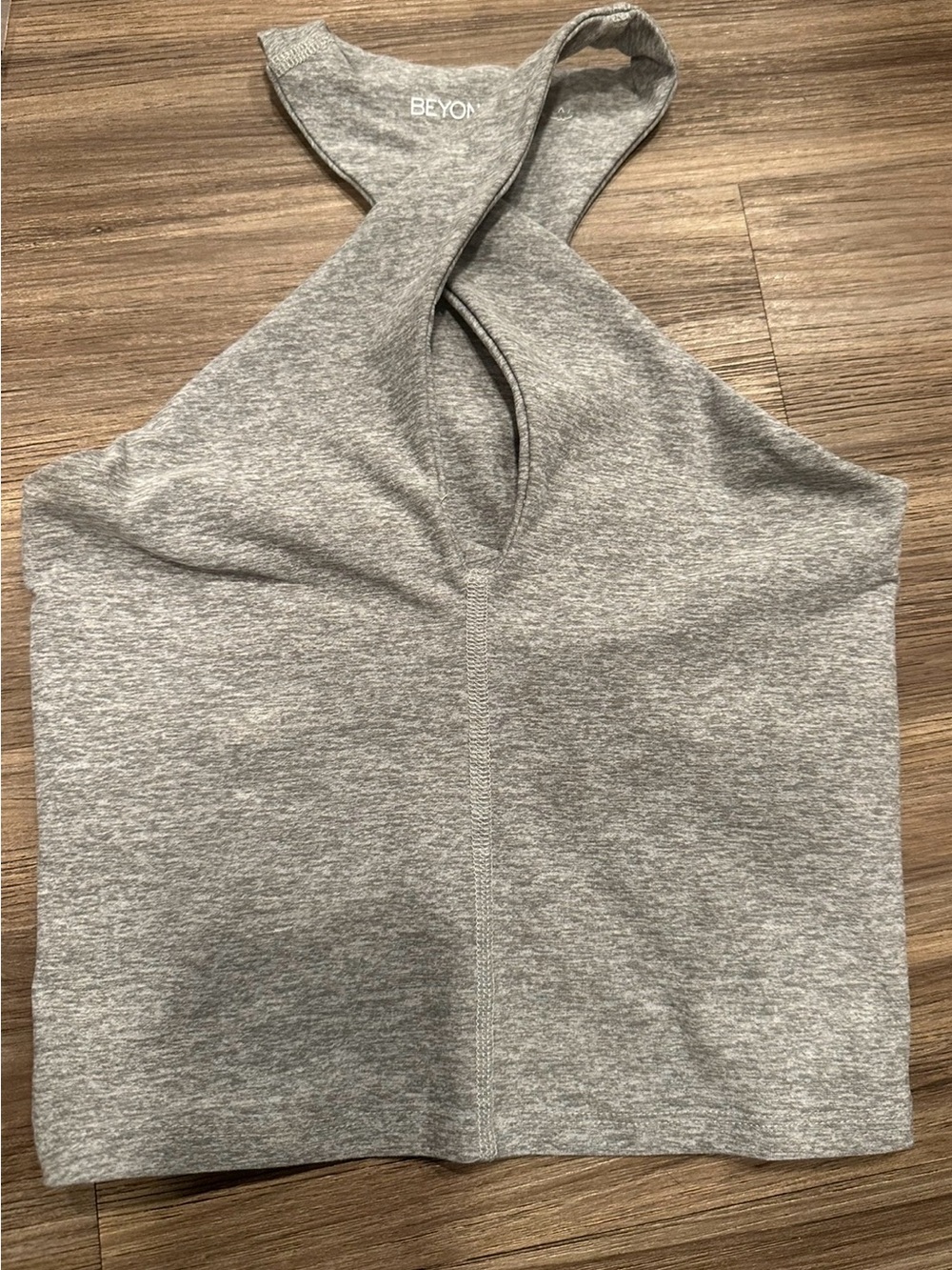 Beyond Yoga Heather Gray Crisscross Crop Tank